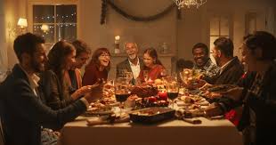 Guests enjoying food at a dining table